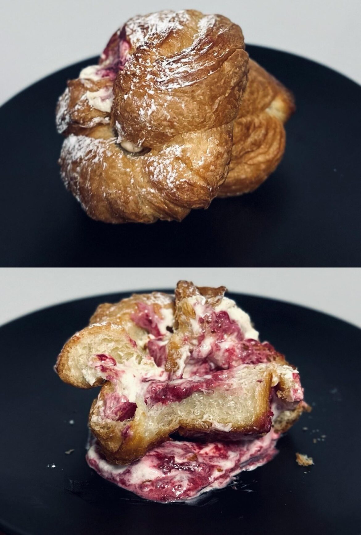 Cruffin with cherry and mascarpone filling