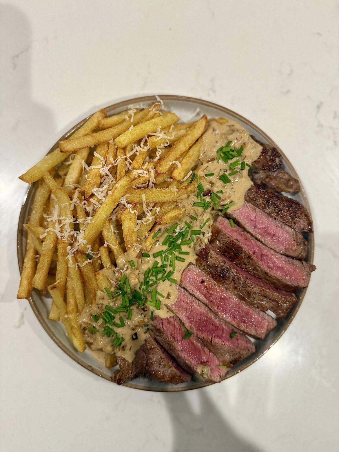 [homemade] sirloin steak with truffle and parmesan fries