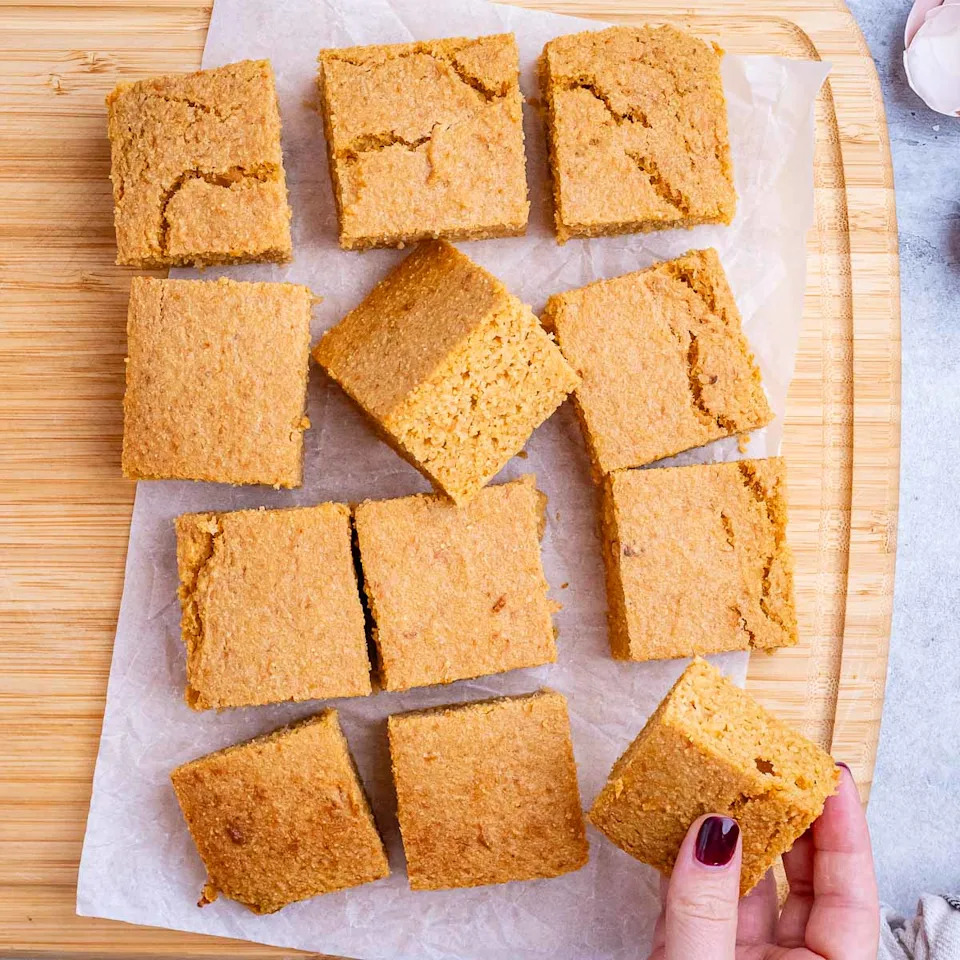 Cornbread cut into squares