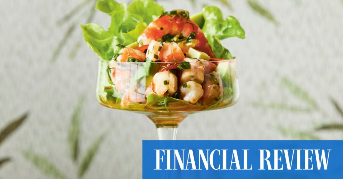 prawn & avocado salad, Christmas ham, shaved brussels sprouts and pavlova board