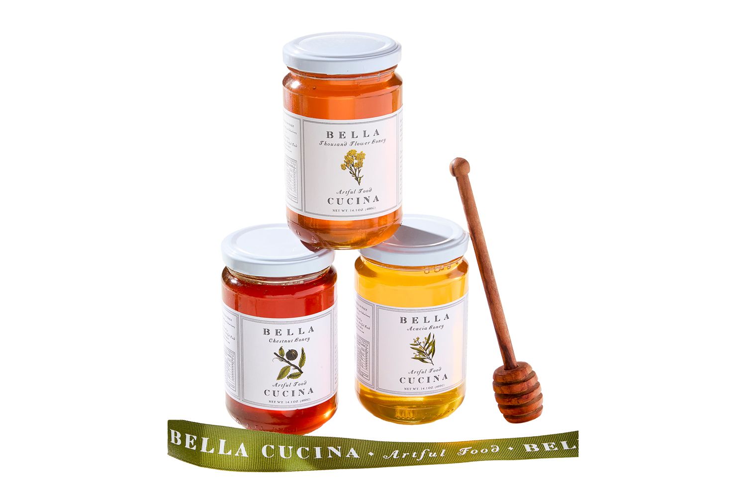 Neiman Marcus Bella Cucina Honey Trio Gift Box with Olive Wood Dipper