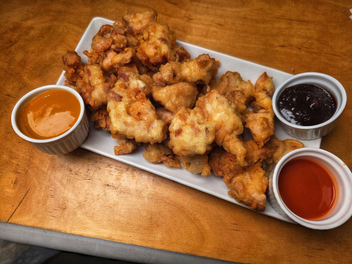 Knifed up some chicken thighs and put them in batter then put them in hot oil then consumed