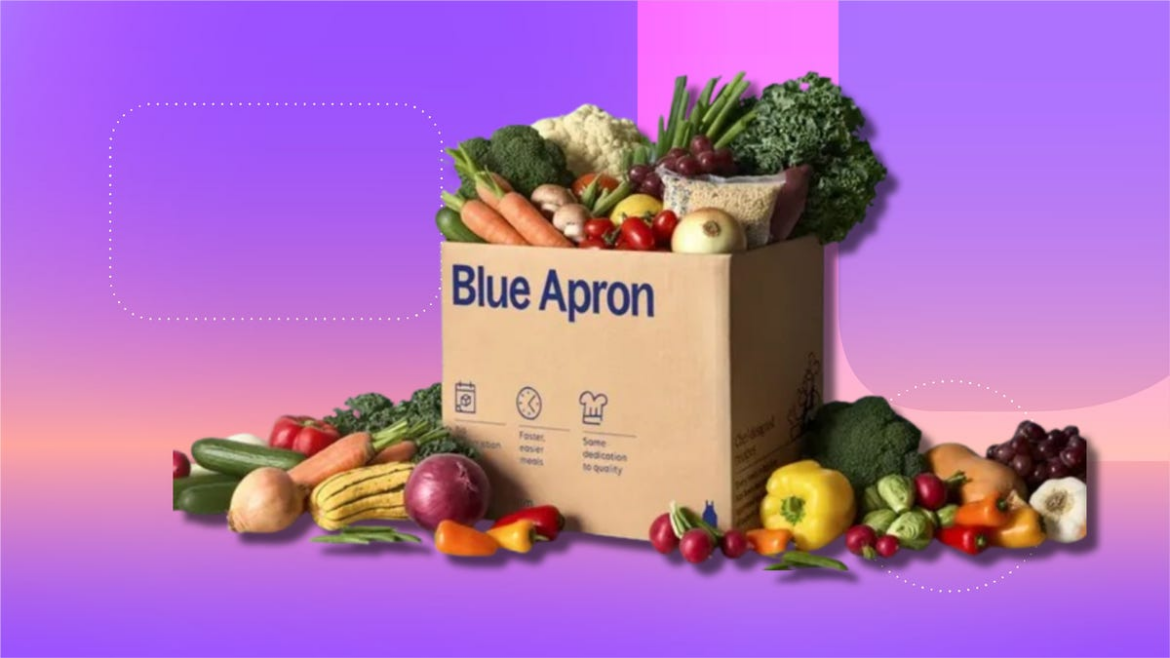 Make Cooking Fun With CNET’s Exclusive $25 Off Blue Apron Code Food from a Blue Apron meal kit spread across, on CNET's purple commerce background.