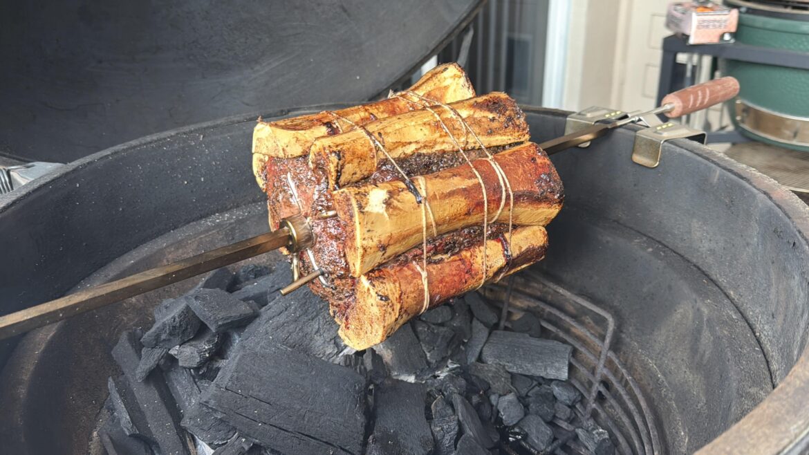 Gatlin Gun prime rib on the rotisserie.