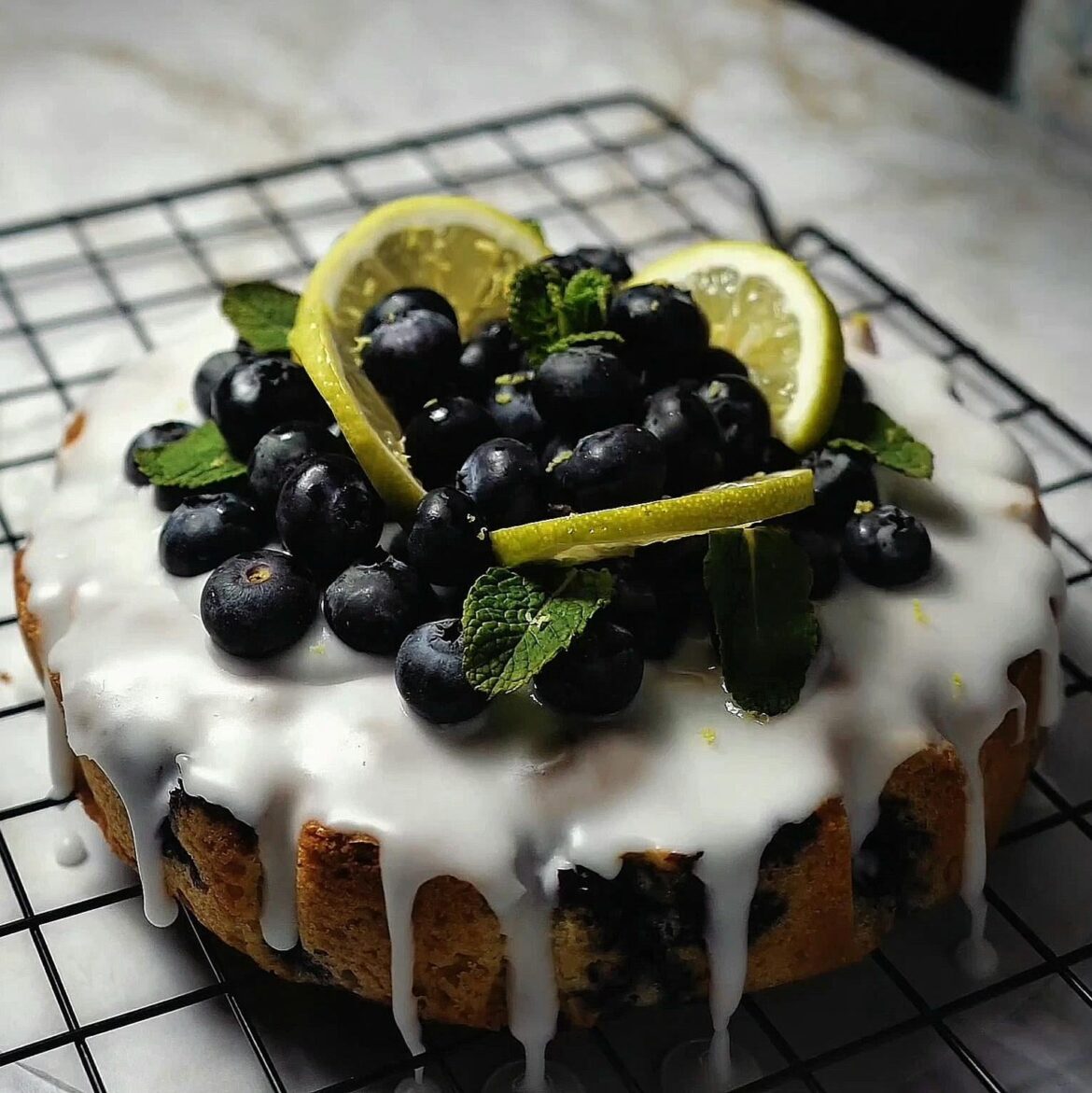 [OC] Blueberry Lemon Cake with fresh blueberries & organic lemon zest