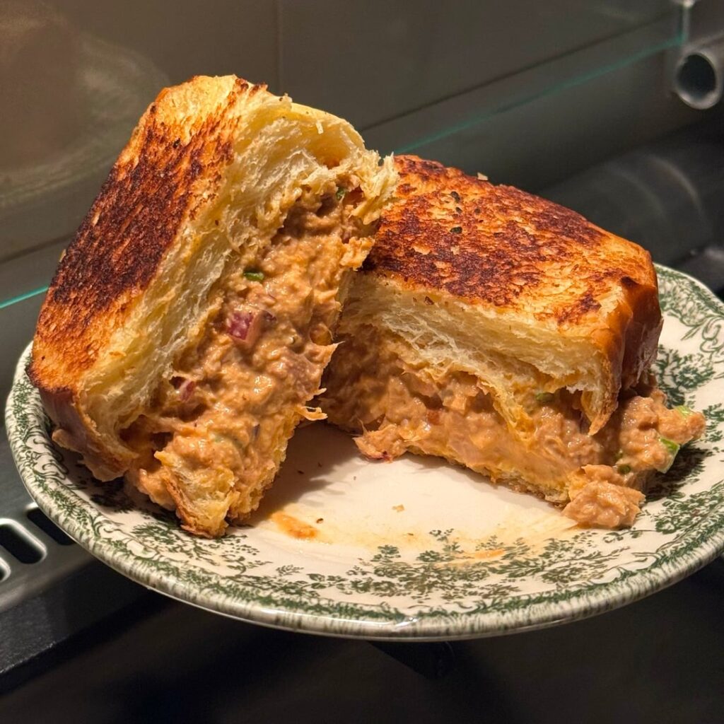 My contribution to ‘sandwiches against suicide’ comes in the form of garlic butter brioche bread with more spicy tuna filling than necessary