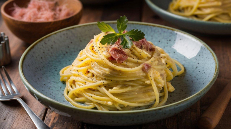 Spaghetti with carbonara sauce