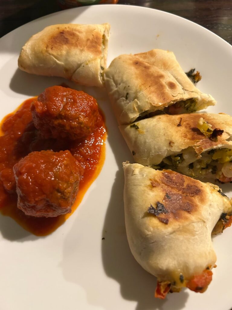 Veggie Stromboli and meatballs
