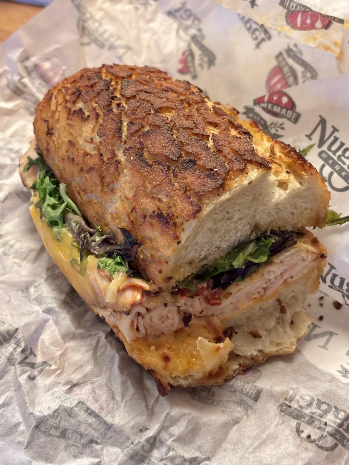 Merry Christmas! First time having a Nugget sandwich (firecracker turkey) with sliced fresh jalapeños on toasted Dutch bread.