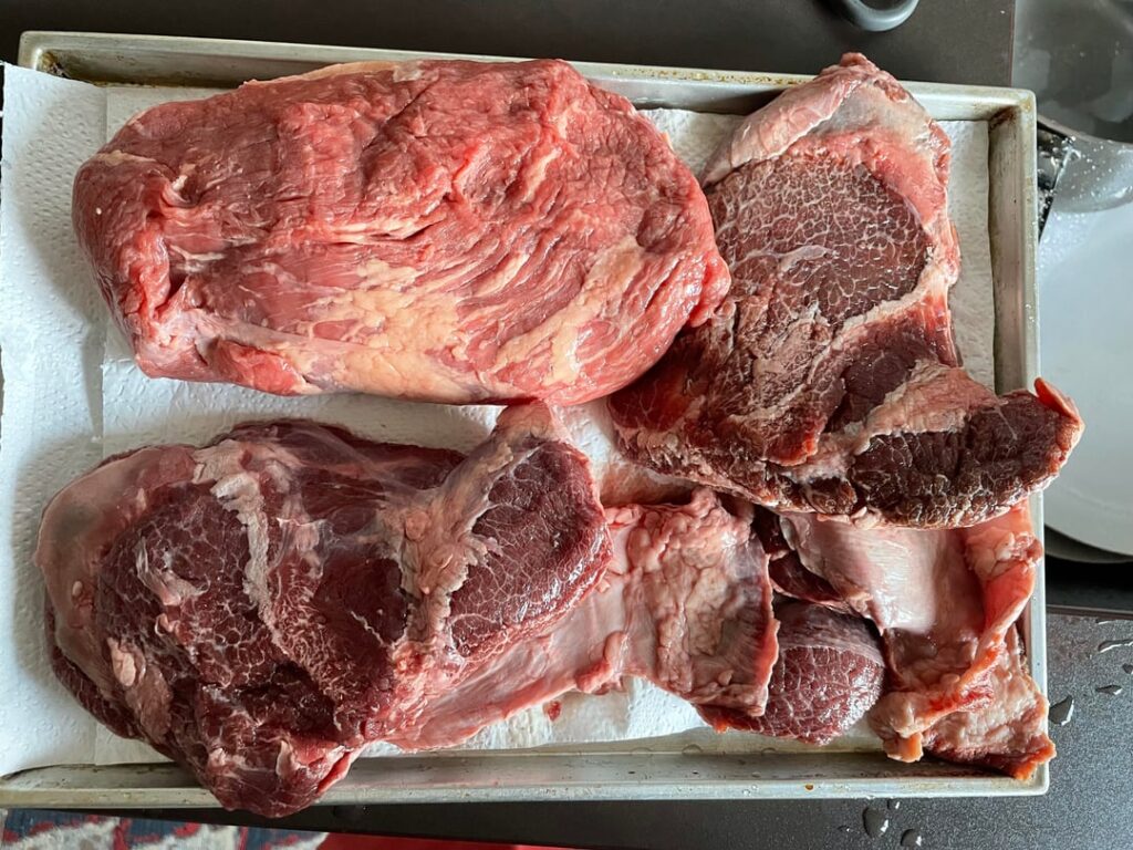 I sent my spouse to buy a third beef cheek for our dinner party. What did they buy? I sent my spouse to buy a third beef cheek for our dinner party. What did they buy?