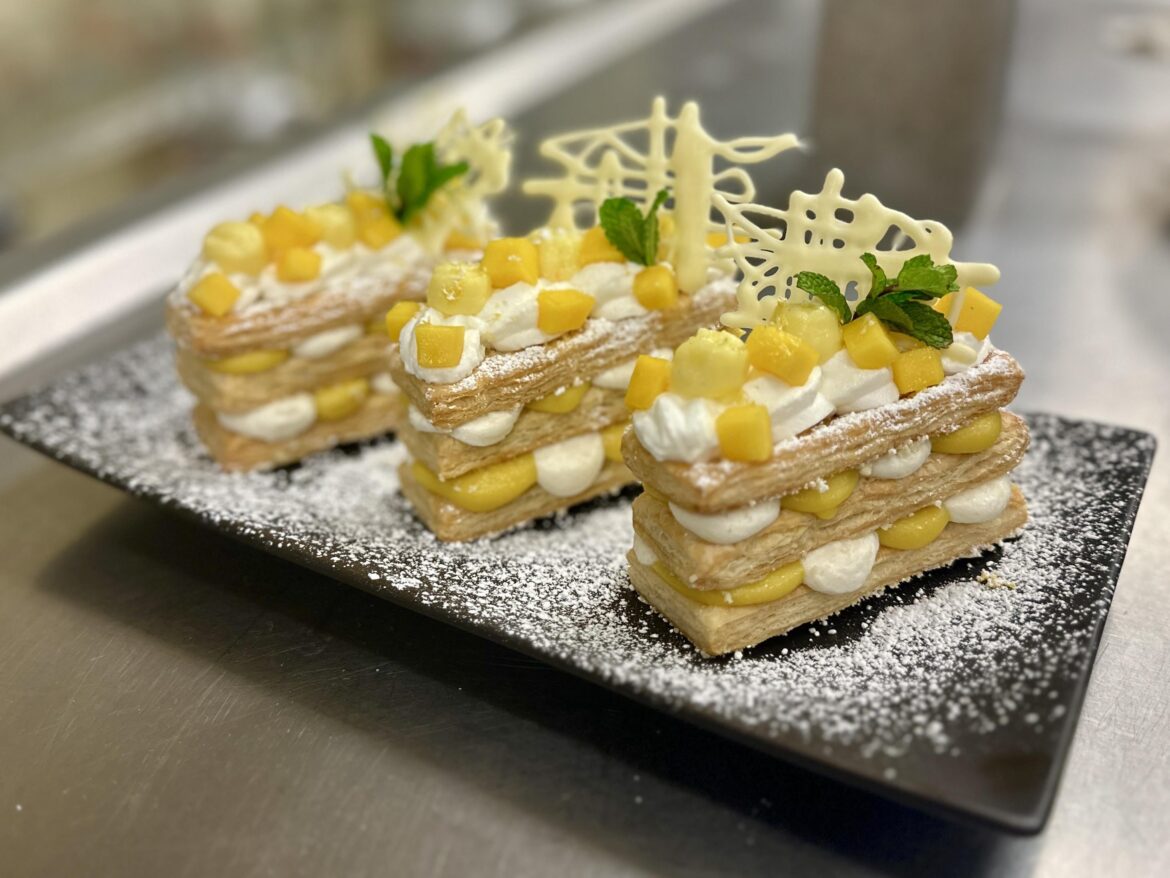 Mille-Feuille with Mango Cream and Coconut Mousse