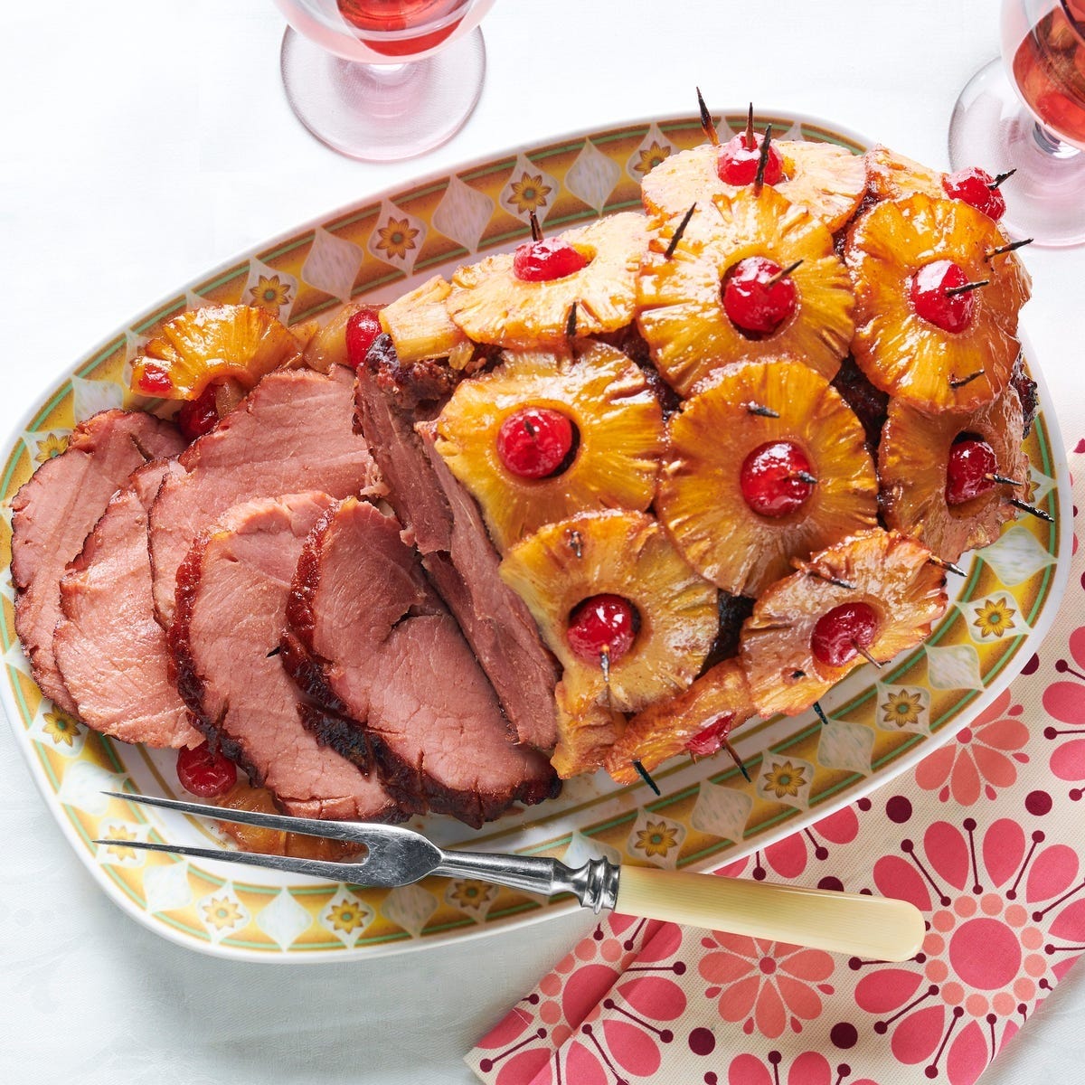 christmas dinner ham with cherry pineapple glaze