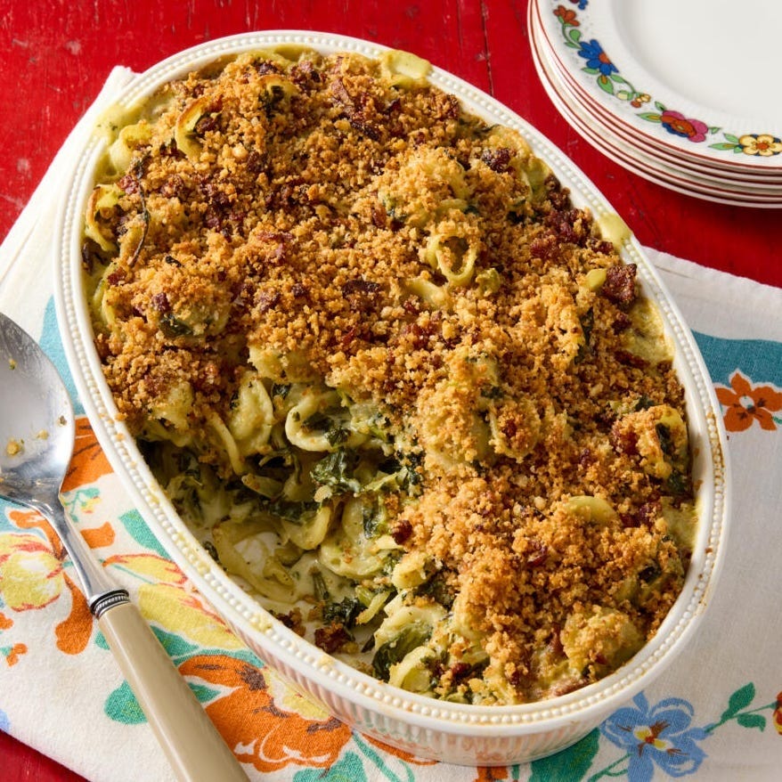 christmas eve dinner baked orecchiette with bacon breadcrumbs