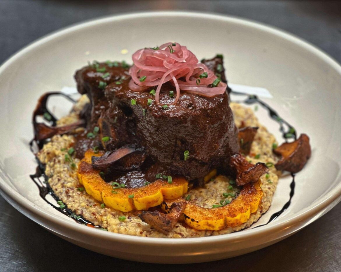 Mole-braised short rib, red flint polenta, delicata squash and smoked chanterelles
