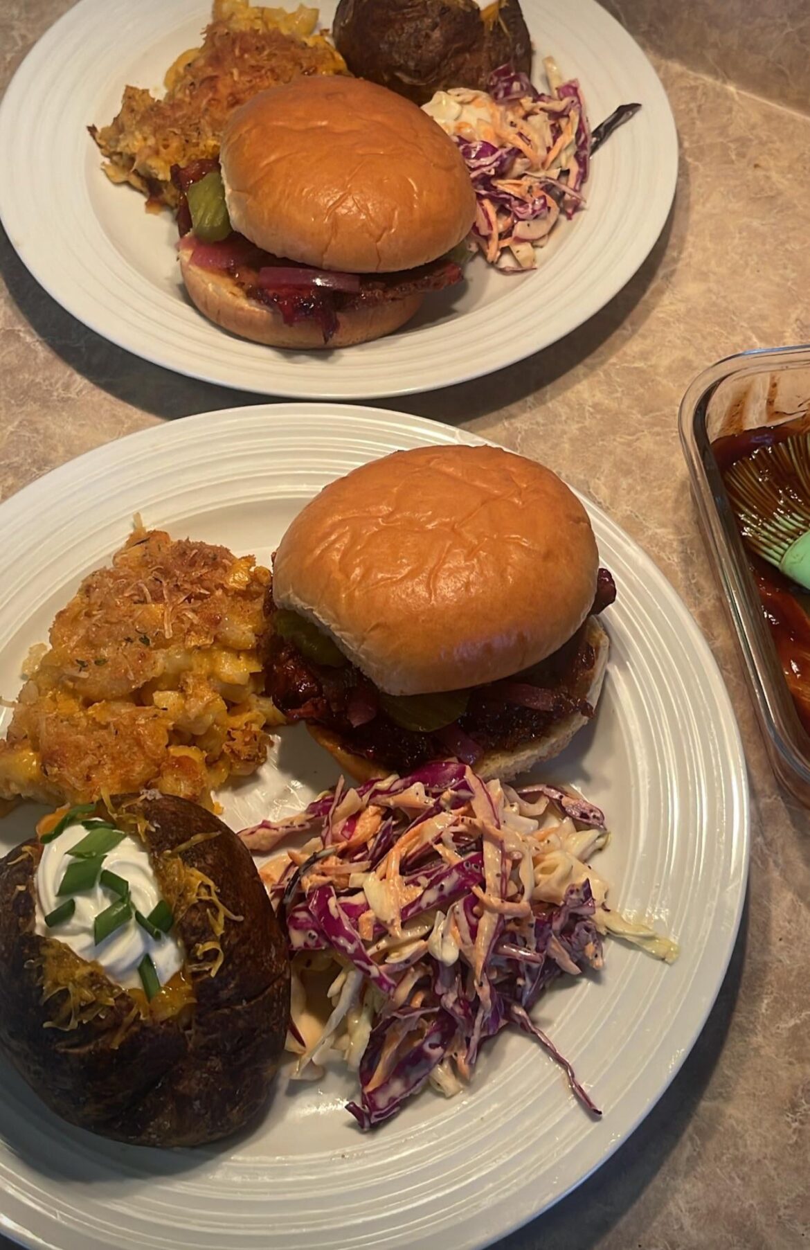 Smoked brisket sandwiches with quick pickled red onion and dill pickle chips