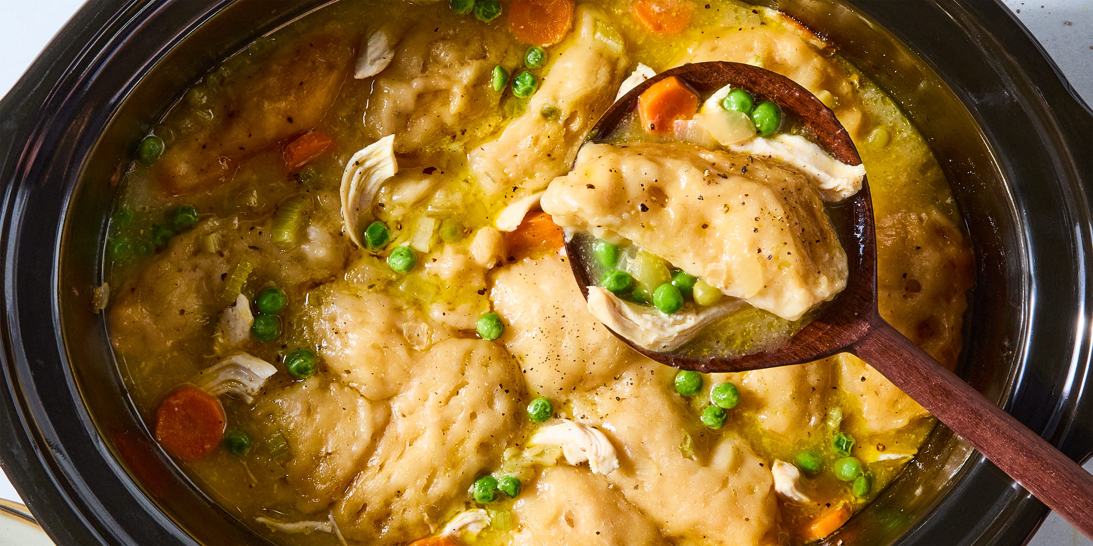 chicken and dumplings with veggies in a crock pot