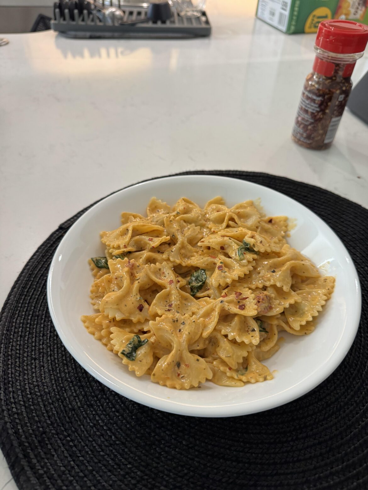 Creamy Sun Dried Tomato & Spinach Farfalle