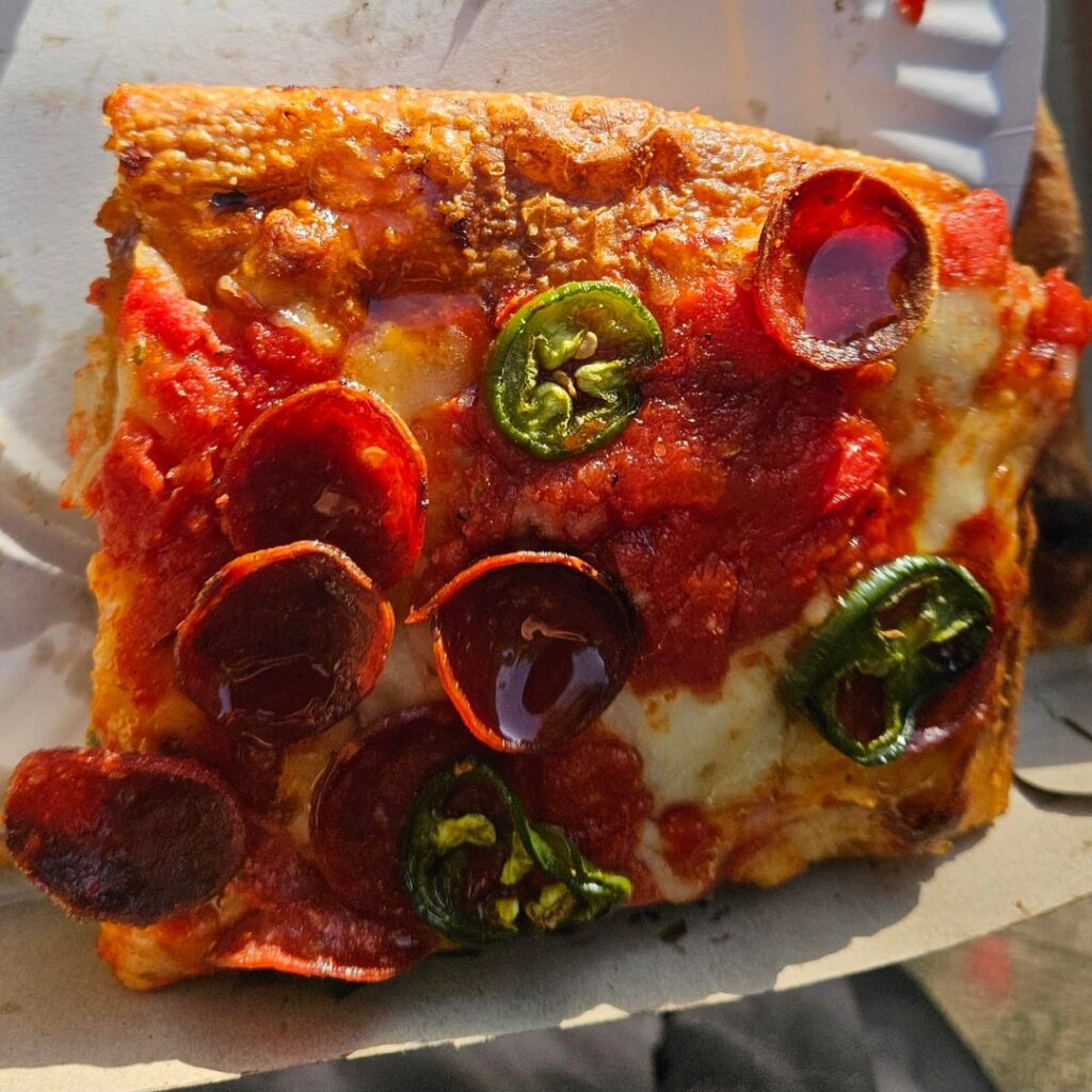 Sicilian slices from Scarr's Pizza - Hotboi and mushroom