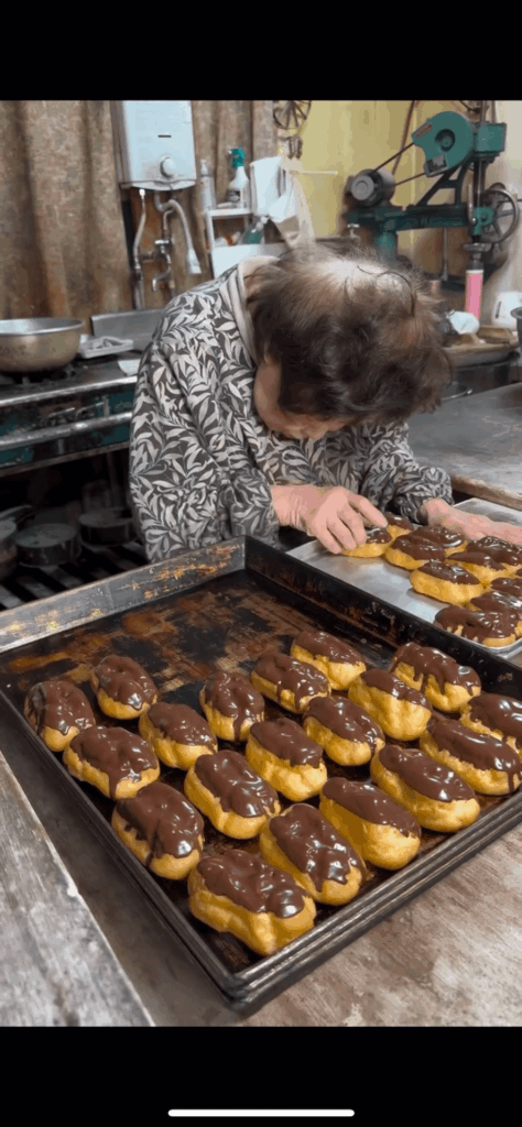 84 years old, starts baking at midnight, and makes over 300 pastries a night. Pure dedication.