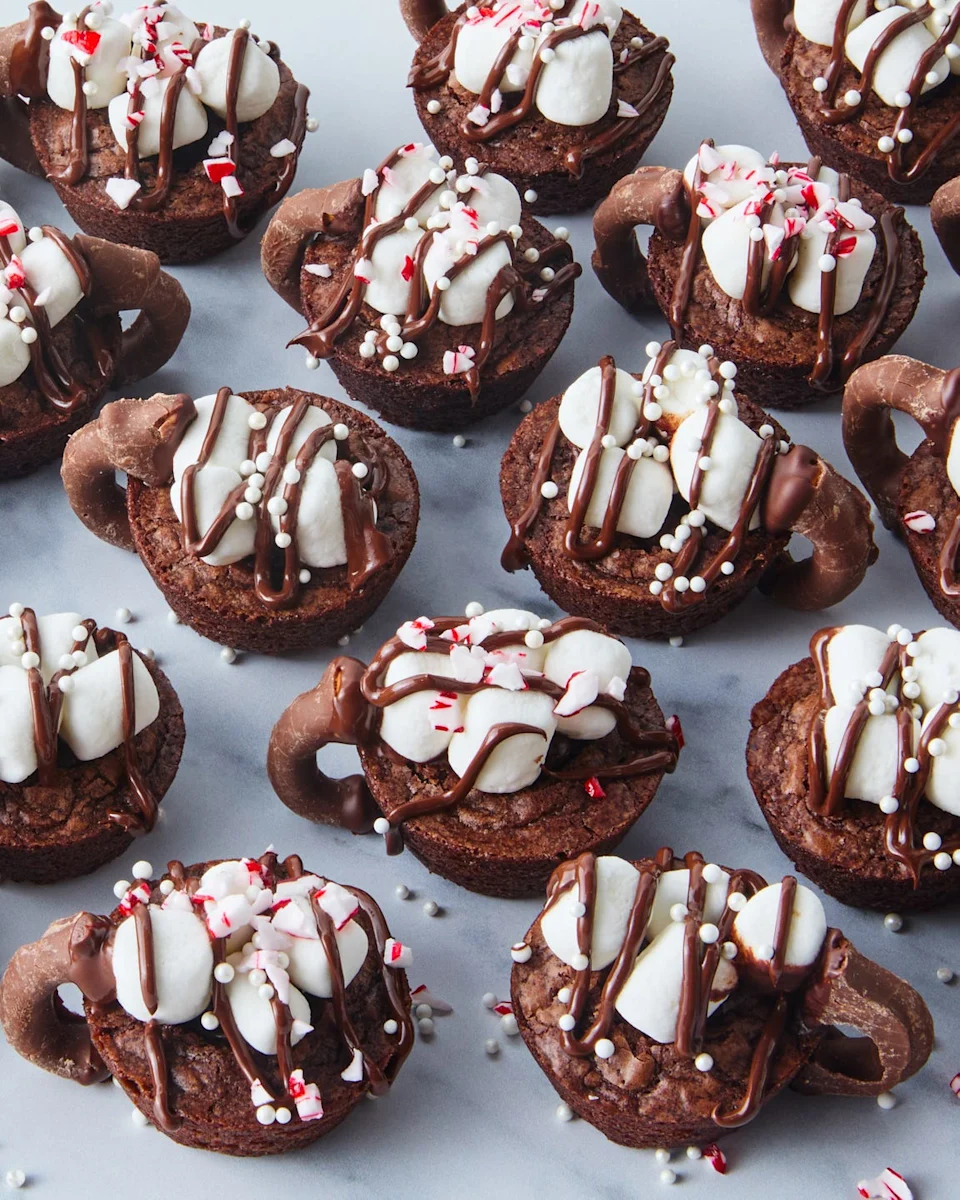 mini brownies filled with chocolate and topped with marshmallows