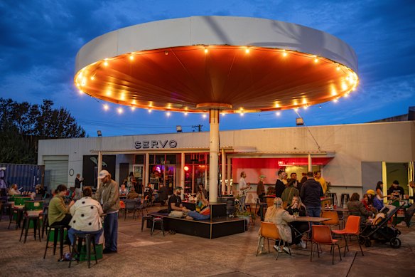 An old petrol station has been turned into an outdoor bar and live music venue.