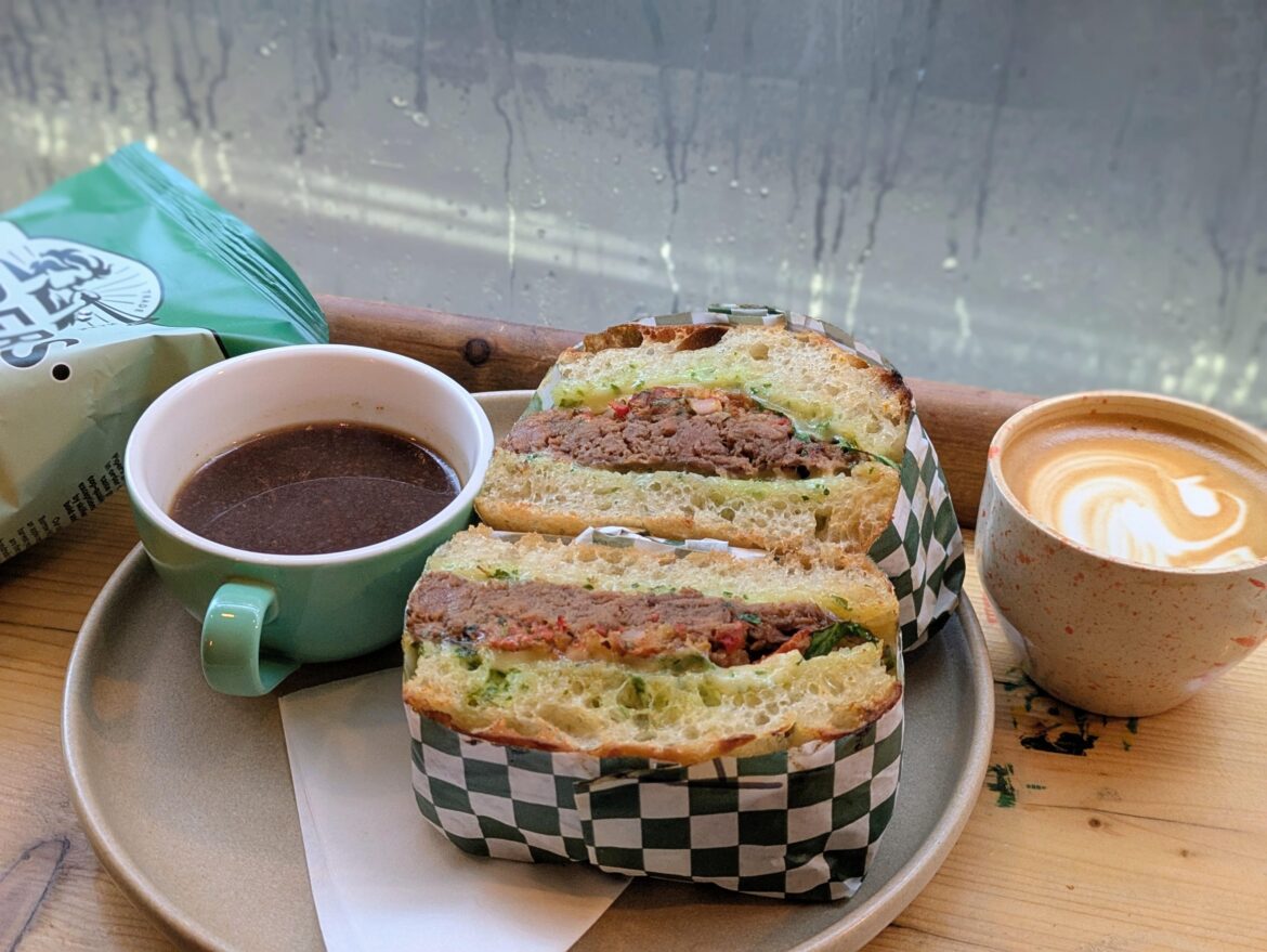 Beef asado focaccia dip on a rainy day