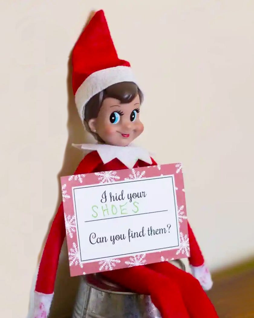 elf on the shelf ideas hide shoes