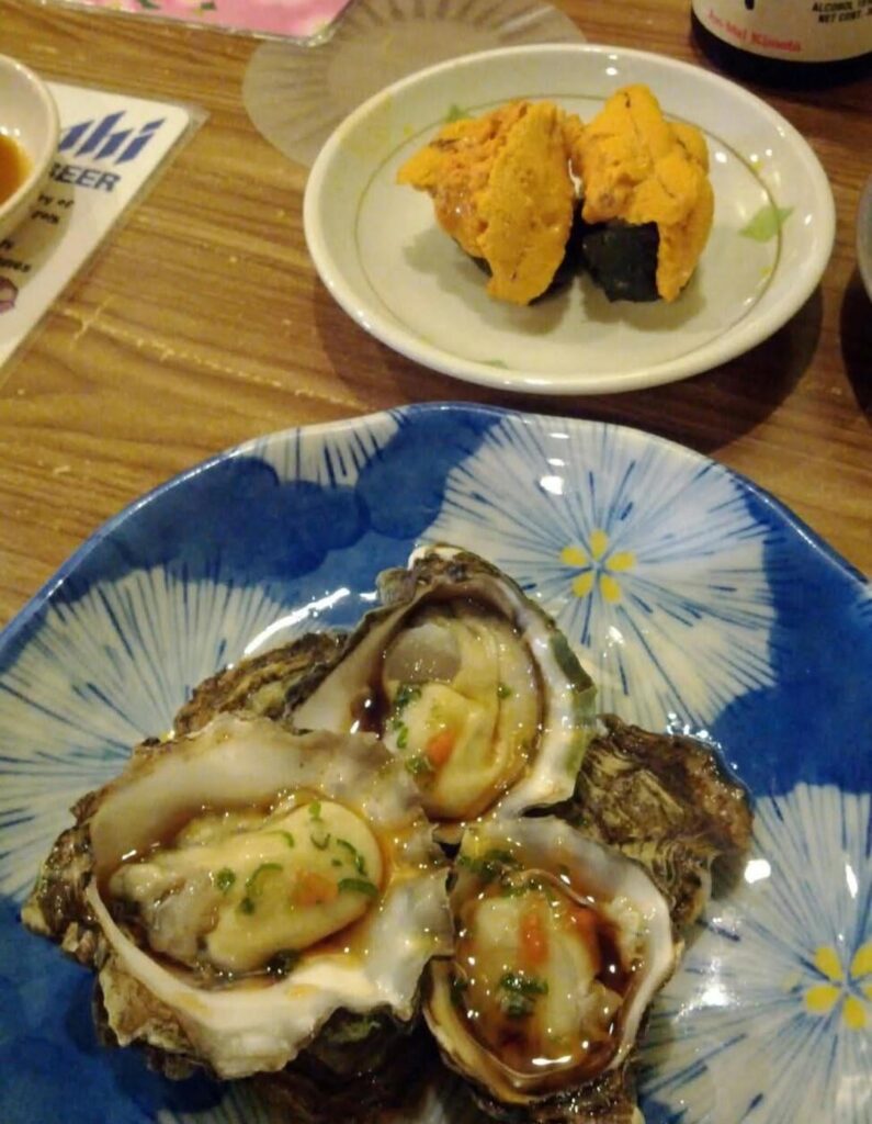 Sea urchin and oysters