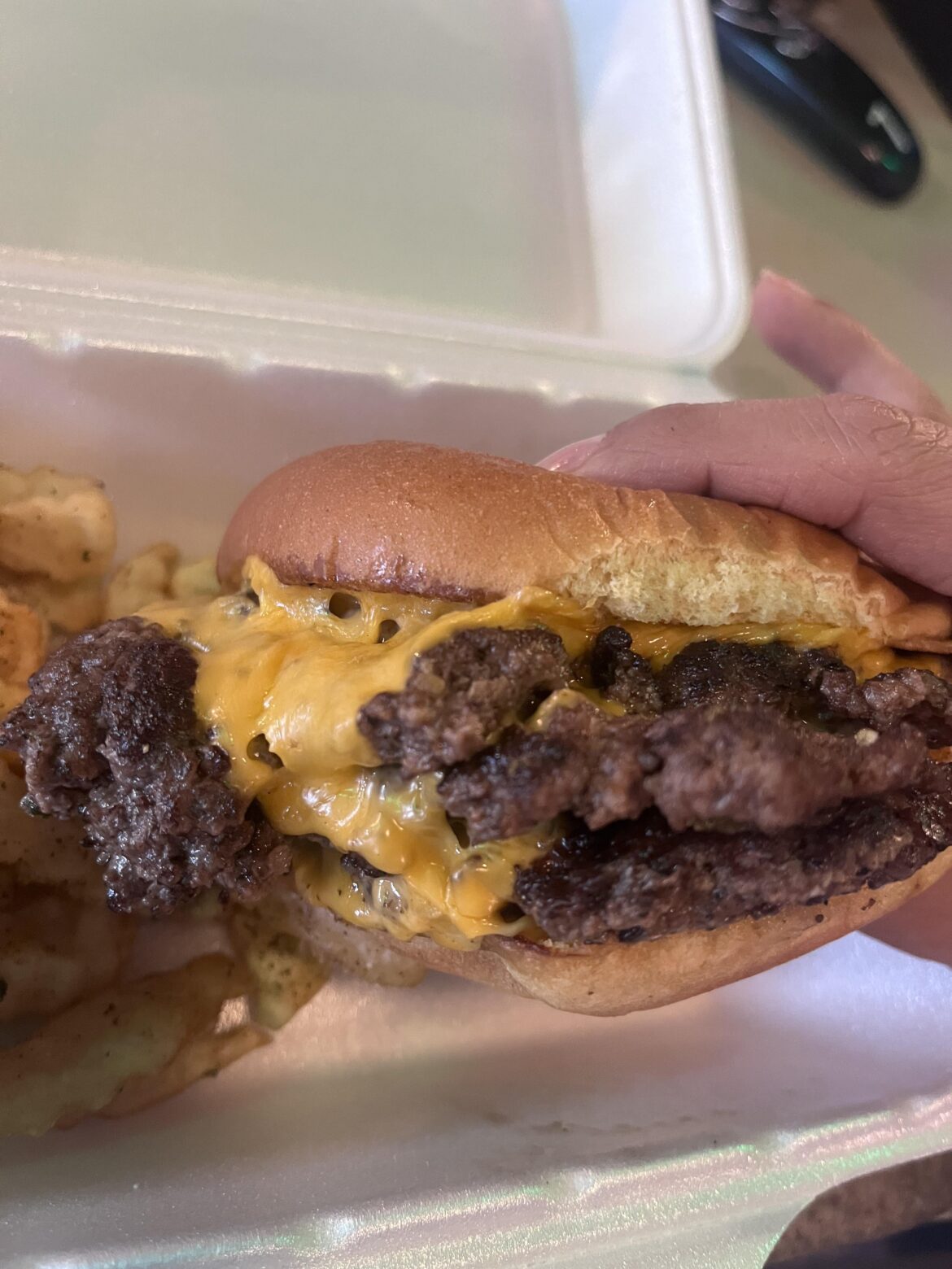 Triple smash burger out at the Smash Wagon in Beaumont, TX