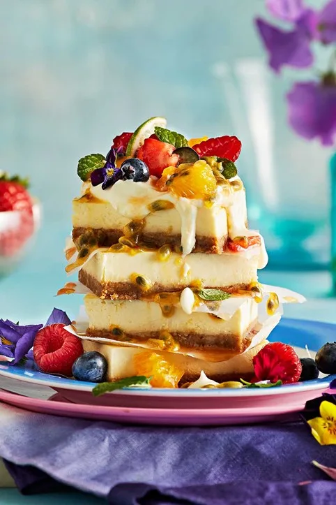 fruit salad cheesecake slice