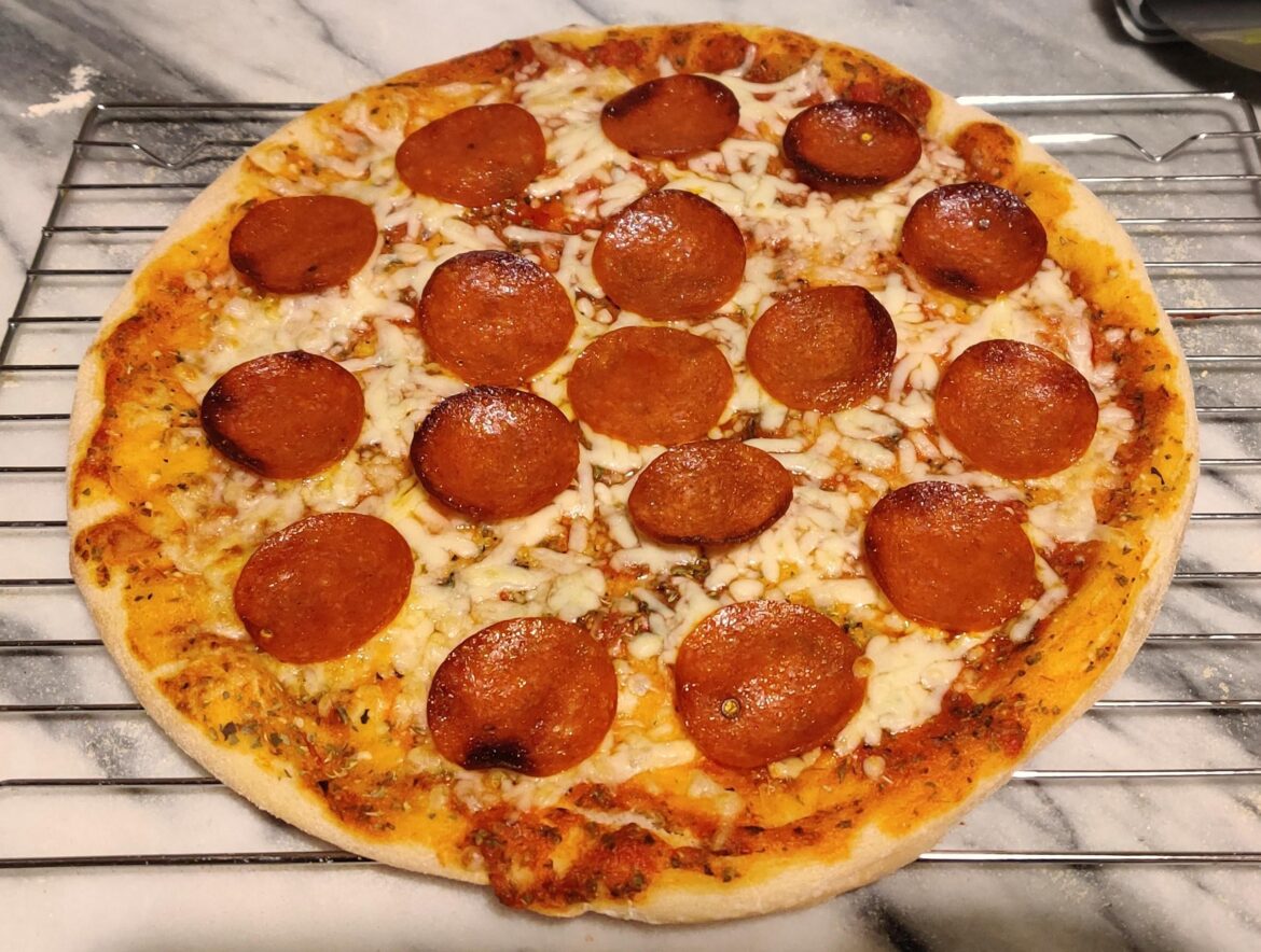 Homemade pepperoni pizza