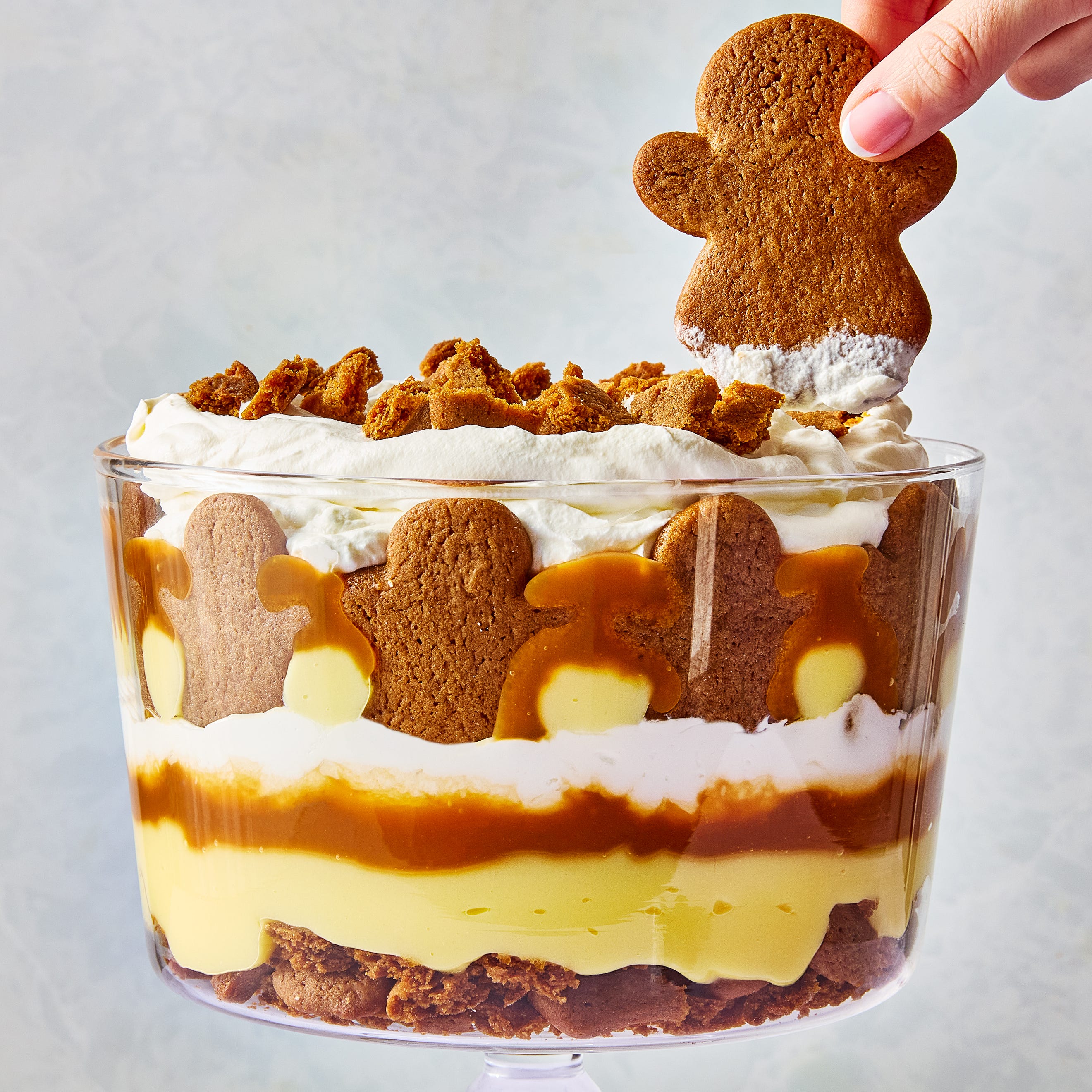 layered trifle with gingerbread men