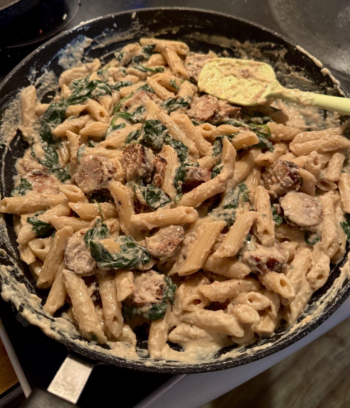 Tried this Vegan Spinach and Sausage Alfredo pasta last night!