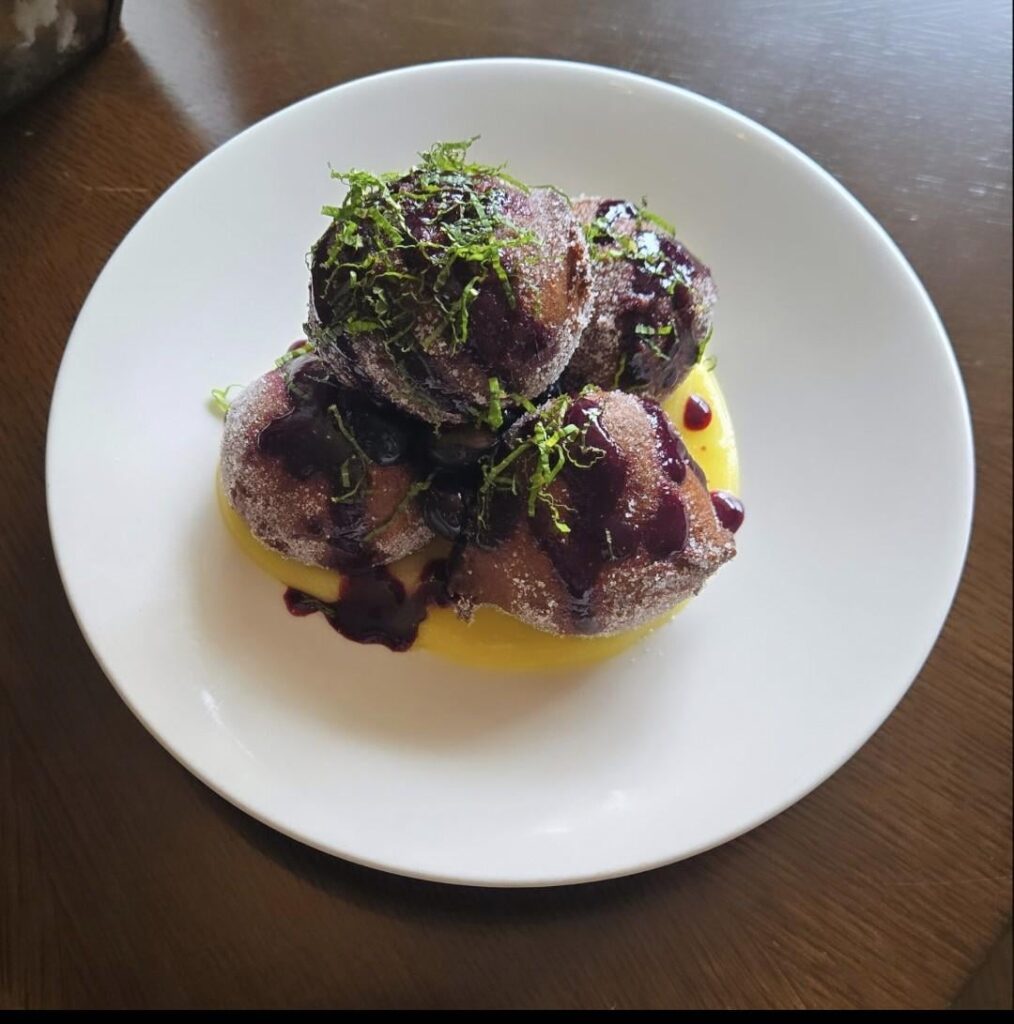Blueberry ricotta donuts, lemon curd