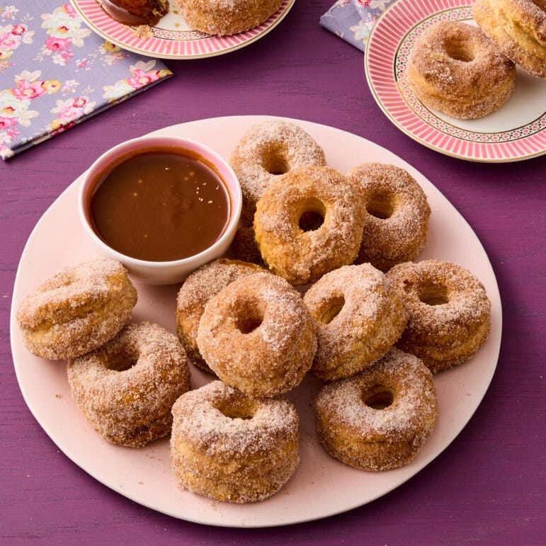 halloween breakfast doughnuts with salted caramel sauce