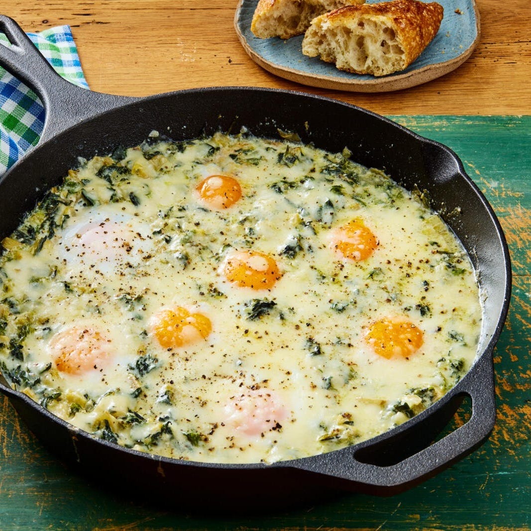 halloween breakfast spinach artichoke baked eggs