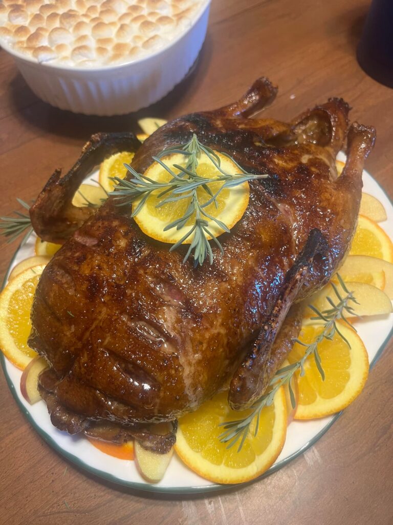 [homemade] Tried my hand at roasted duck for the first time this Thanksgiving.