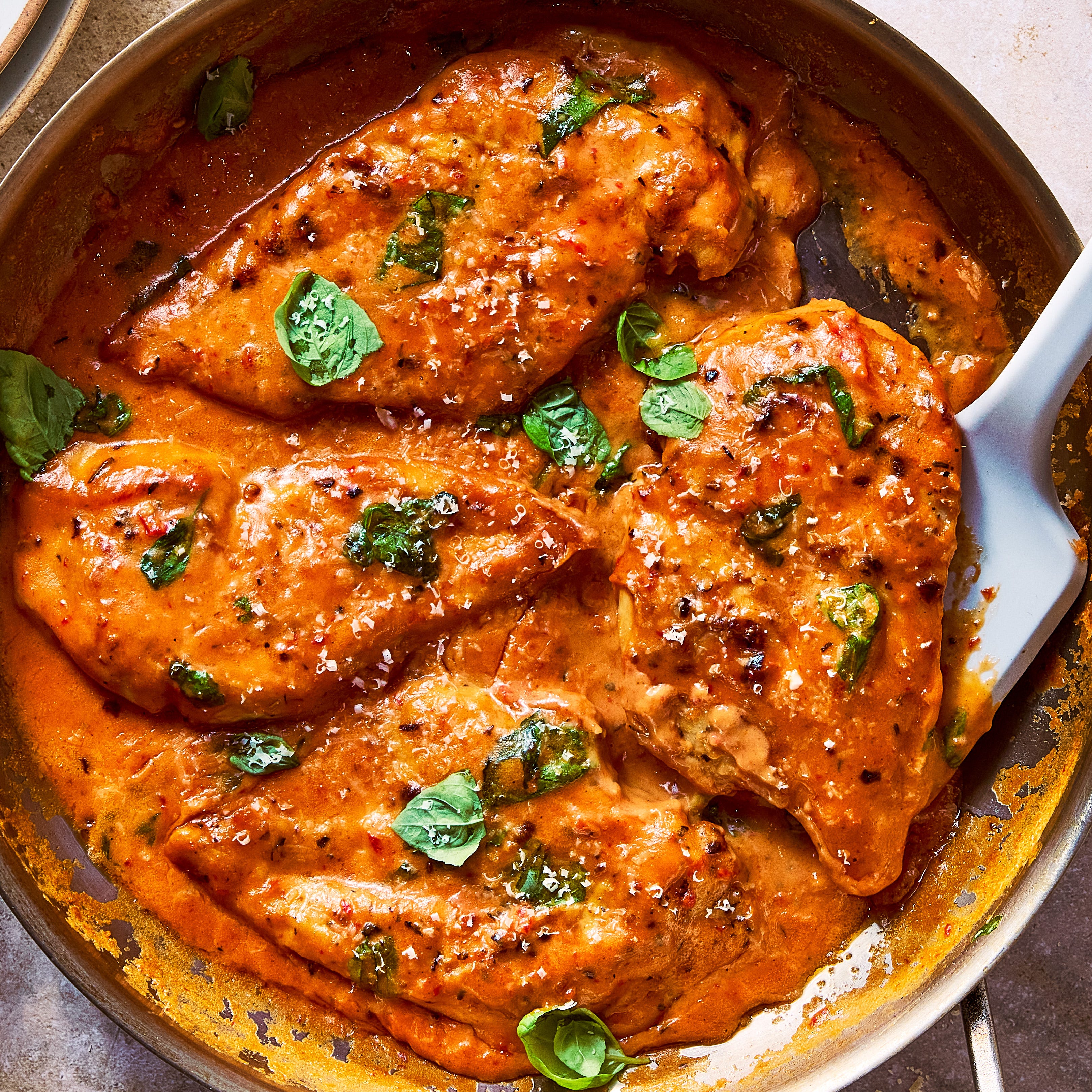 chicken breasts in a creamy tuscan sauce