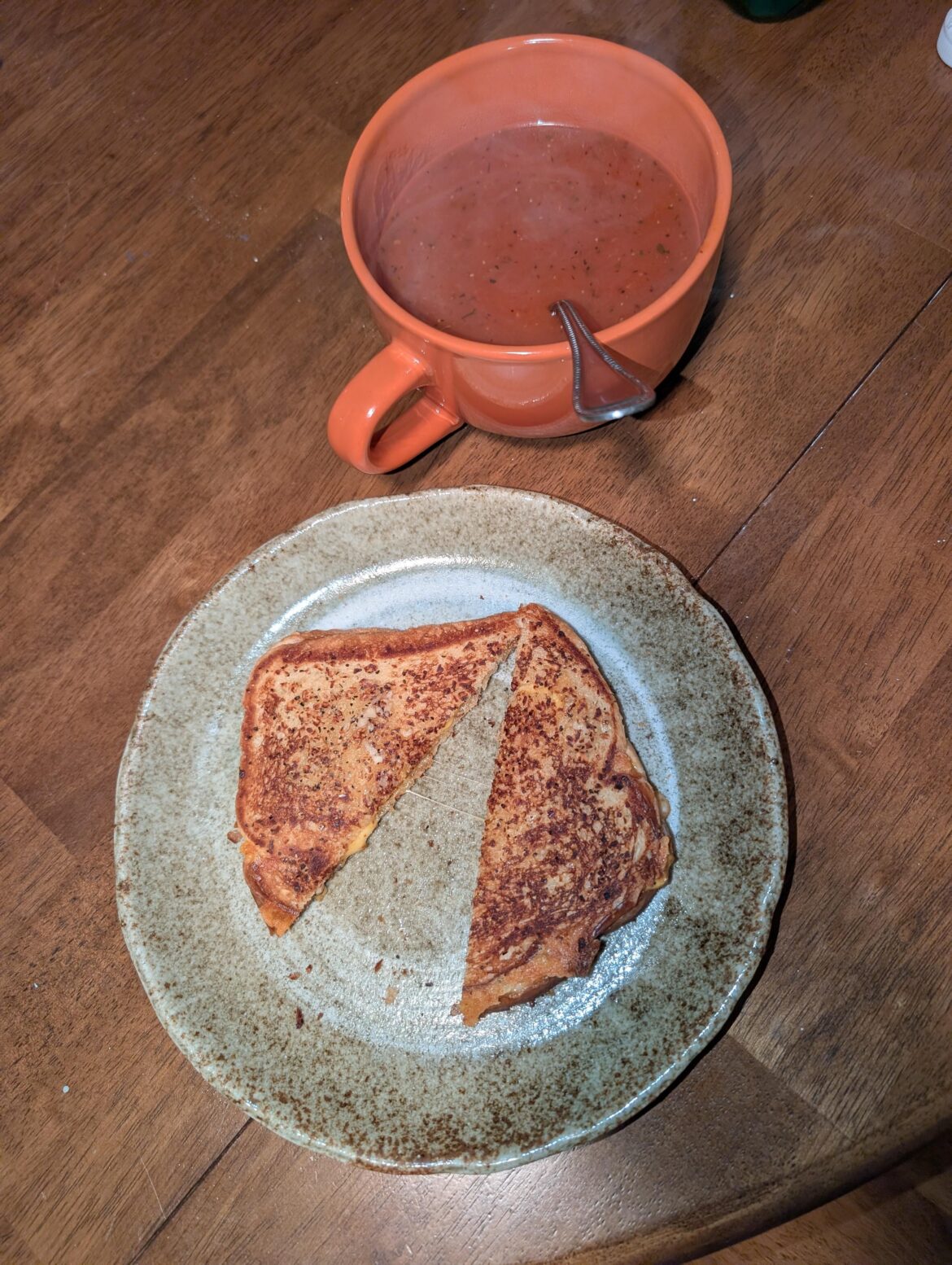 Tomato soup and grilled cheese on a cold night