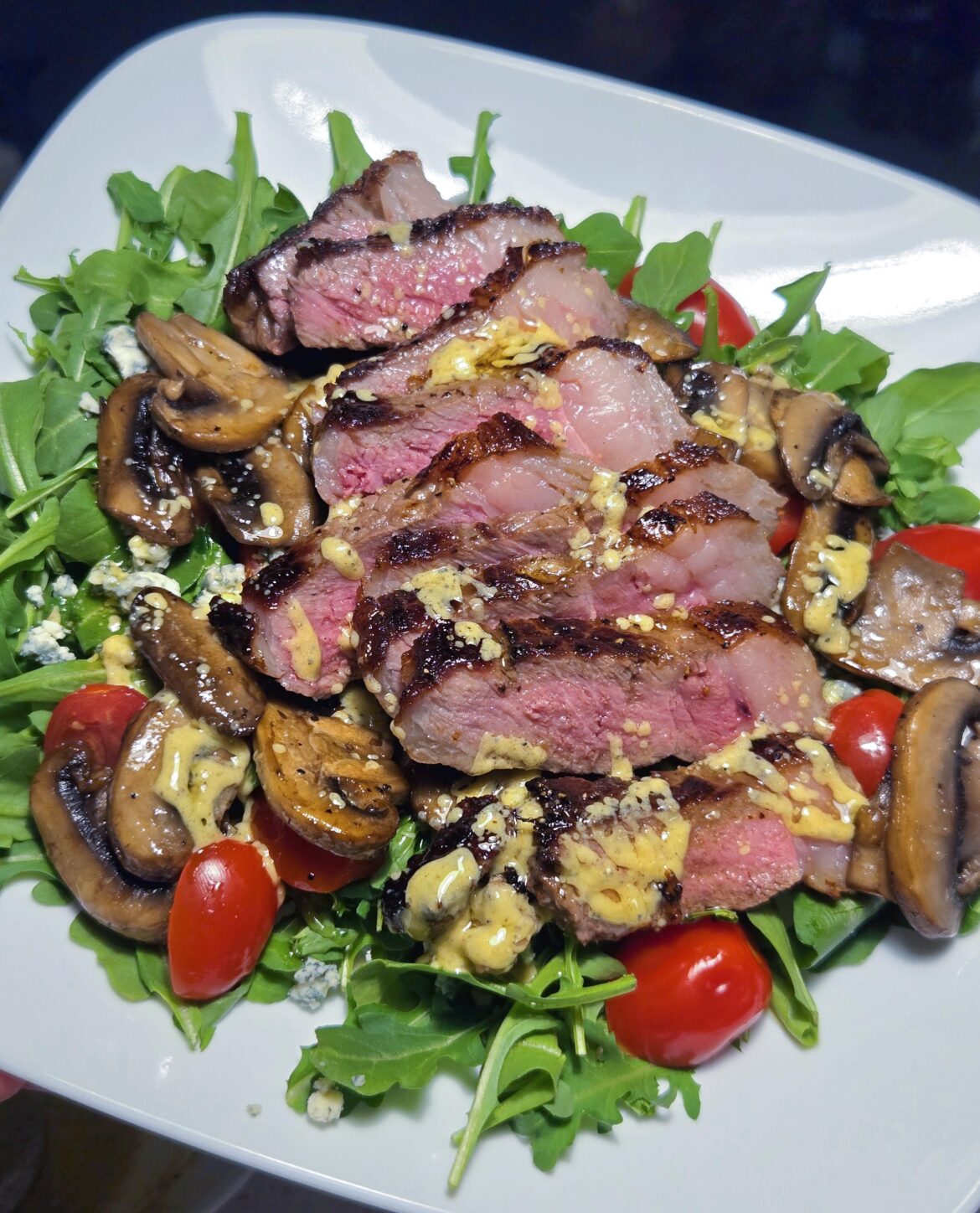 Simple steak and mushroom salad.