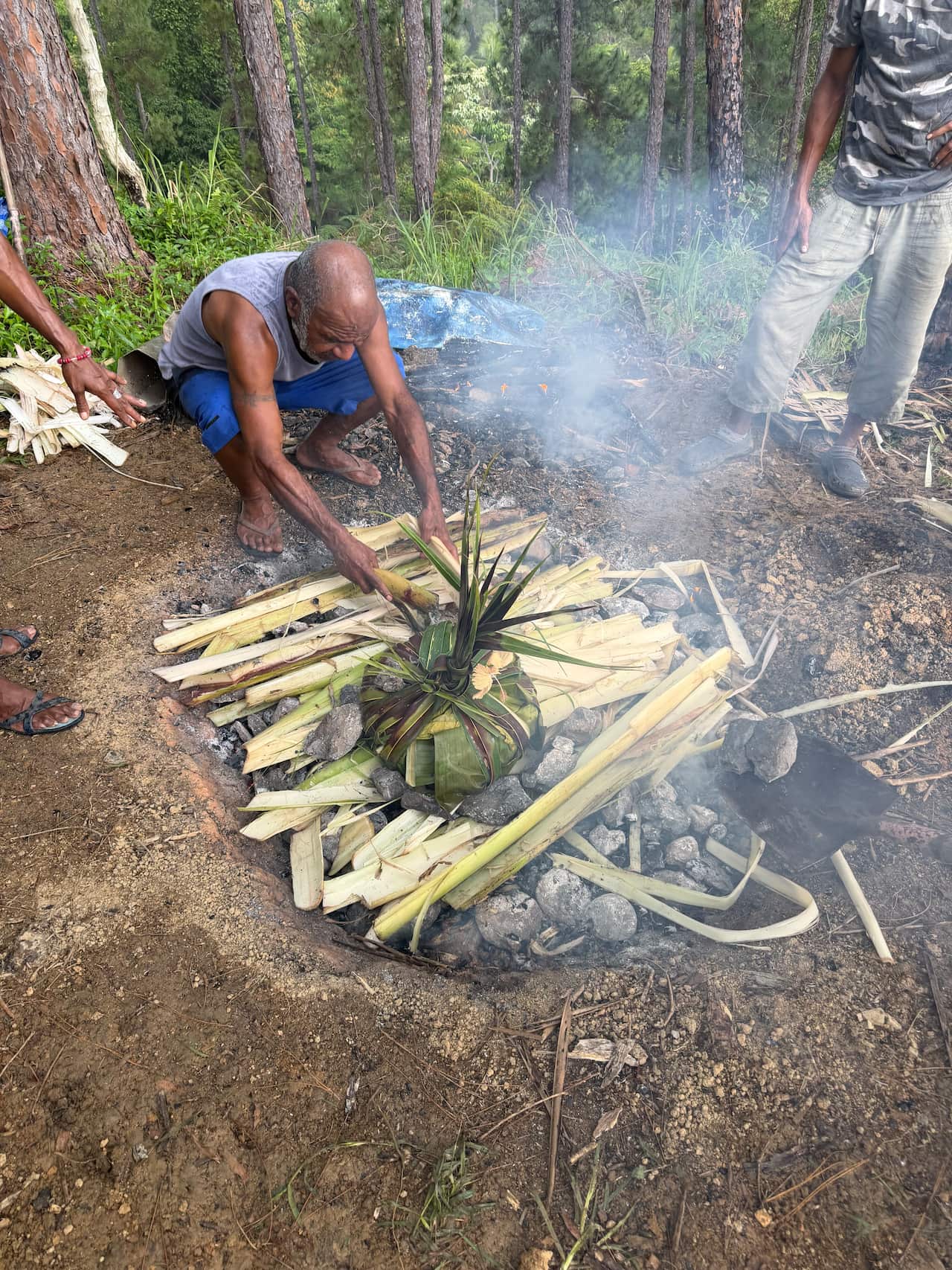 Bougna about to be buried and cooked in New Caledonia.