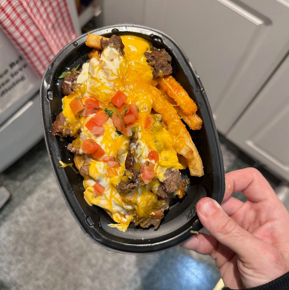 taco bell steak fries food dish with fries cheese meat and toppings