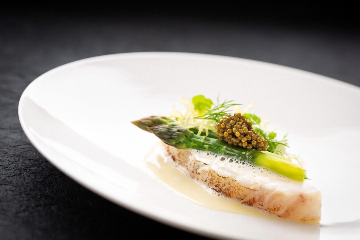 Wild Turbot, asparagus, Kaluga caviar and champagne sauce