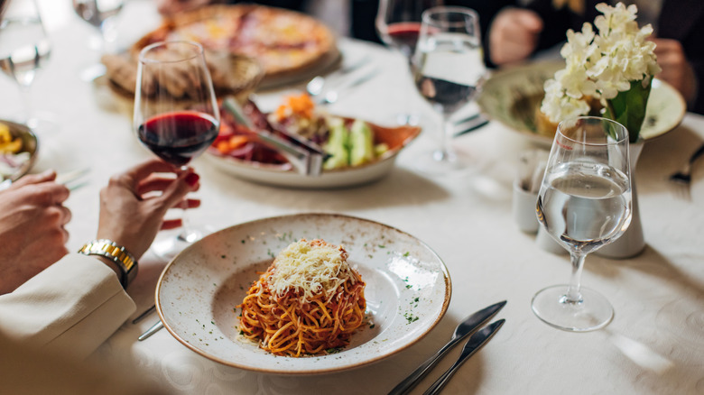 dining in italy with wine and food
