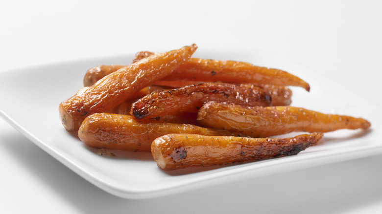 Closeup of glazed roasted carrots
