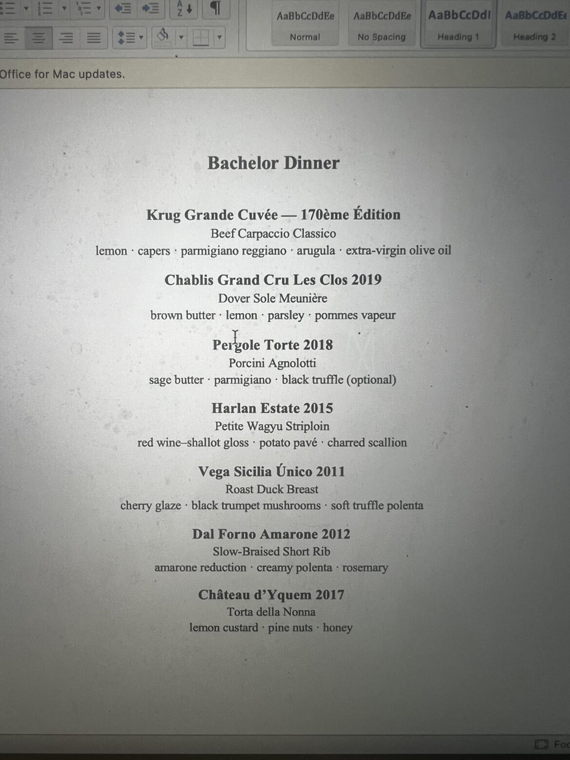 More finalized version of my buddy’s bachelor party menu. Could not be more excited.