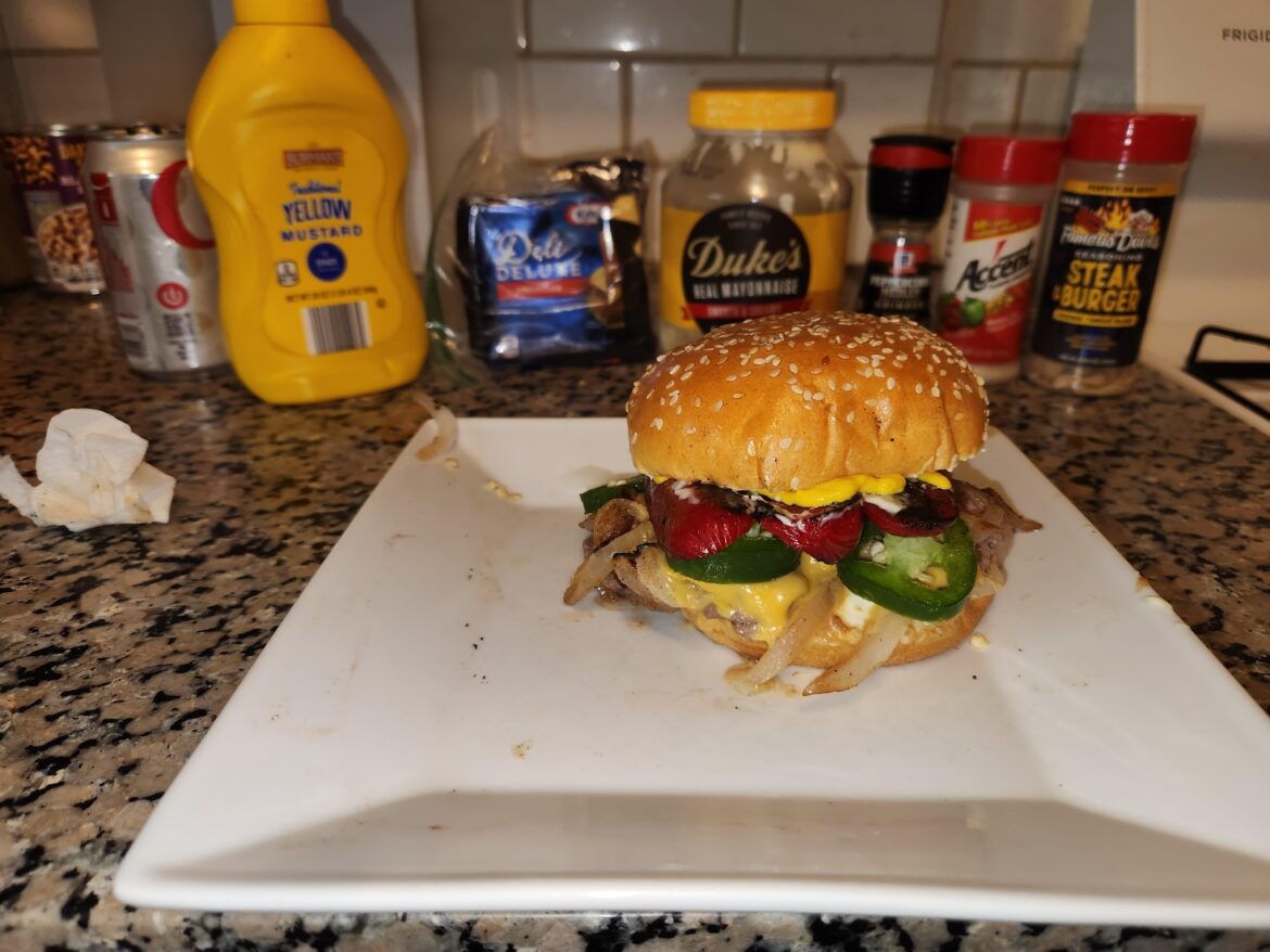 Hot Link, Jalapeño, Onion Burger w DBL Cheese