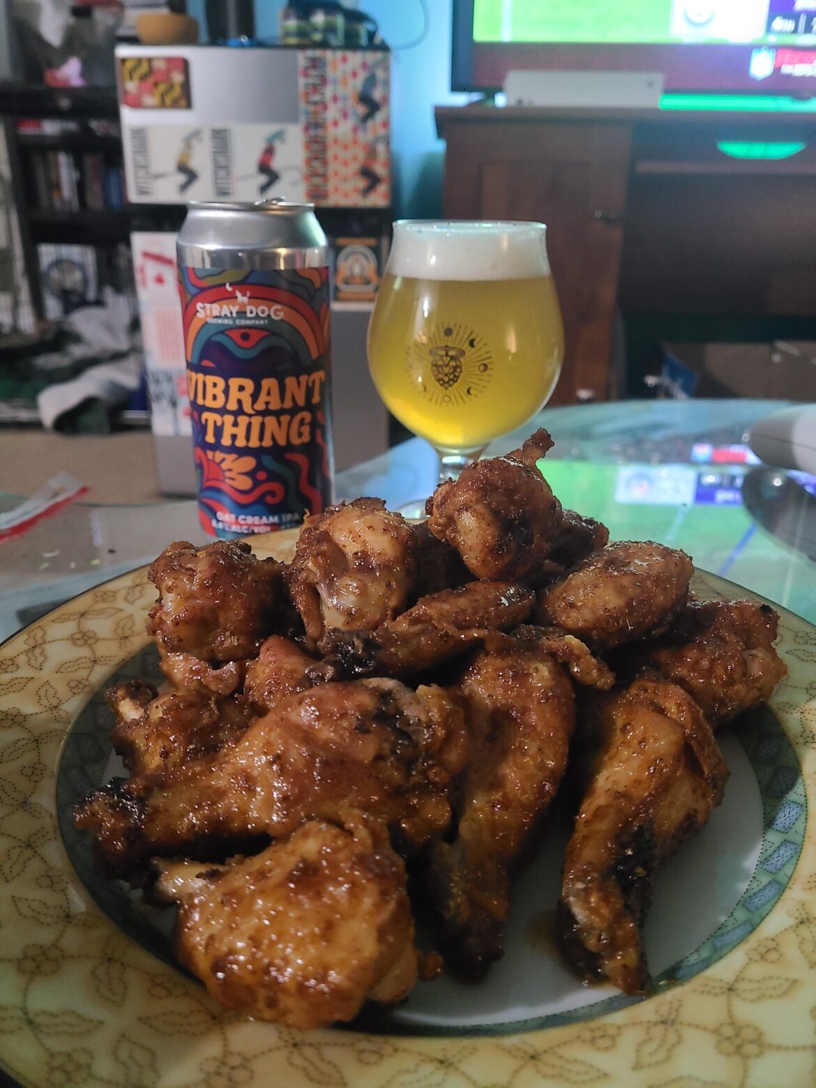 Old Bay and hot honey wings on a snowy day.