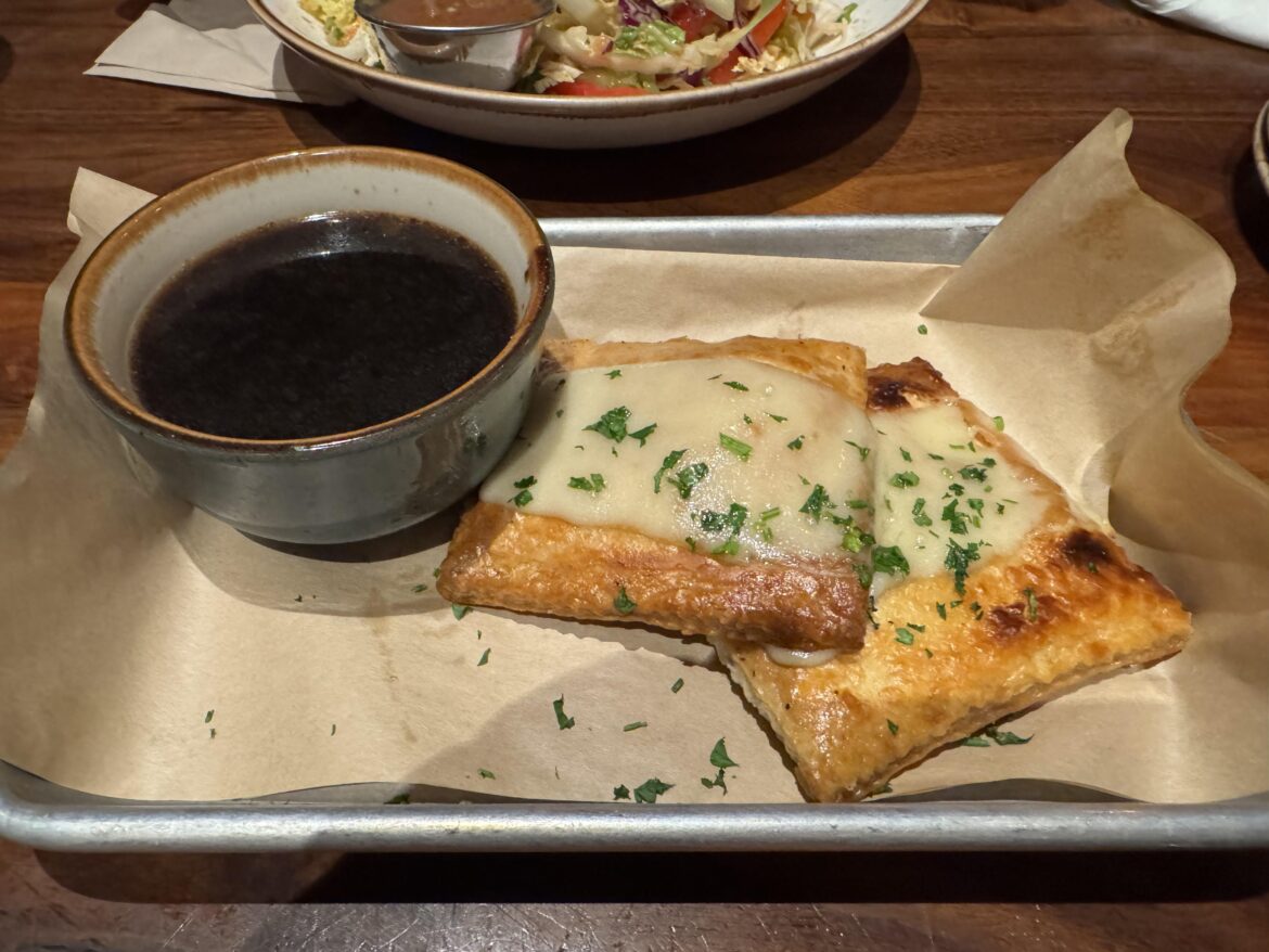 Caramelised Onion “Pop Tarts” with Swiss cheese and Au Jus.