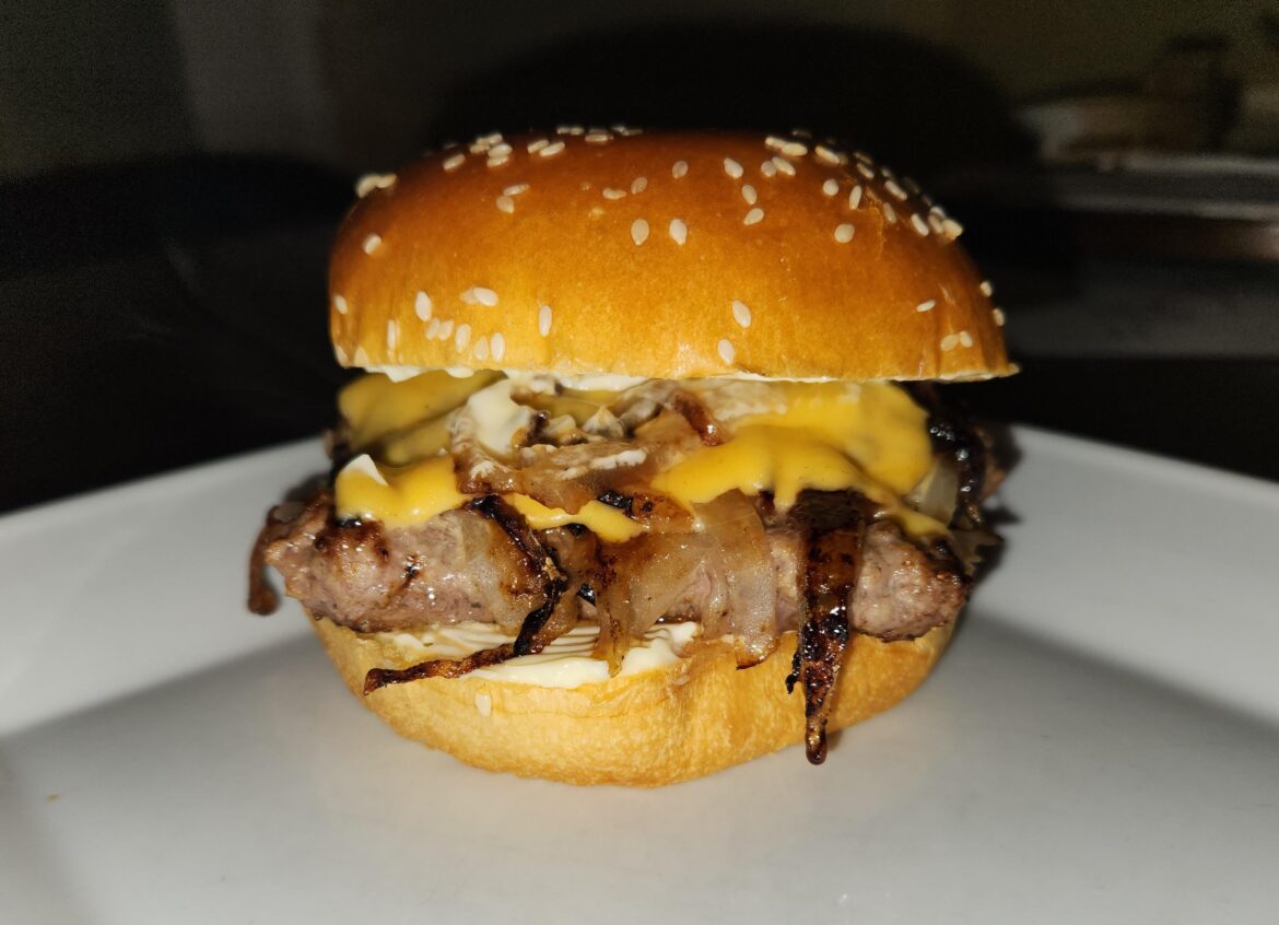 Onion Burger with American Cheese and Dukes